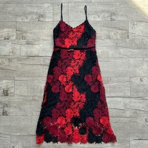 NWT bebe Red Black Patchwork Lace Crocet Embroidered Sleveless Midi Slip Dress 4